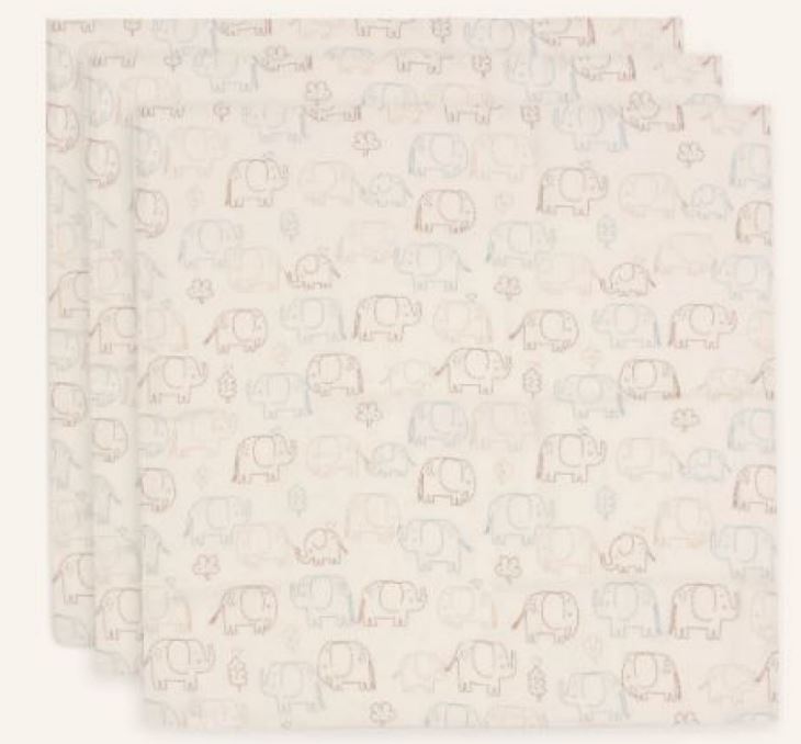 LANGE GAZE DE COTON SMALL X3 70X70CM ELEPHANT TALES JOLLEIN