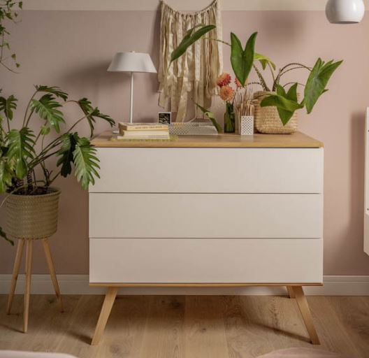 COMMODE 3 TIROIRS BLANC BOIS VINTAGE VOX