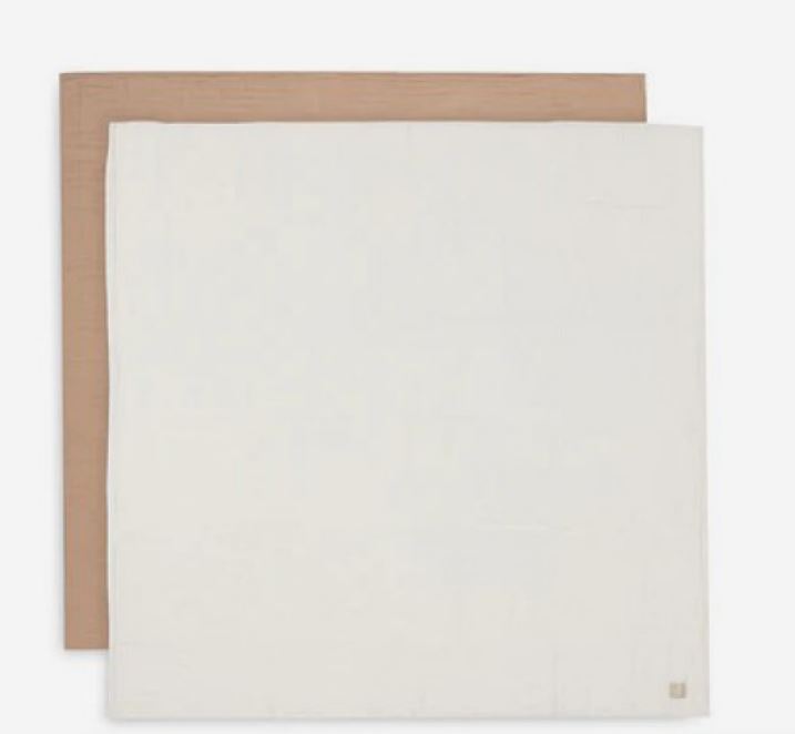 LANGE GAZE DE COTON LARGE X2 BISCUIT IVORY 115X115CM BASICS JOLLEIN