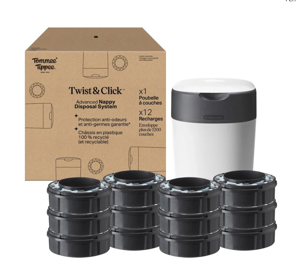 STARTER PACK  TWIST & CLICK BLANC POUBELLE + 12 RECHARGES TOMMEE TIPPEE