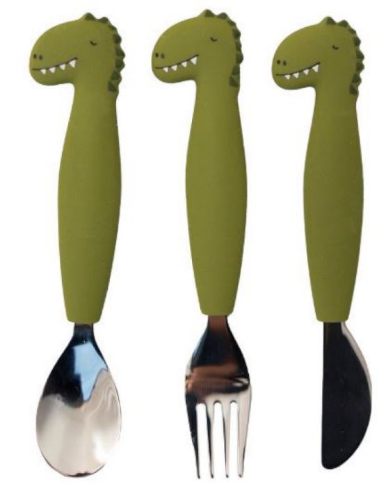 COUVERTS 3 PIECES EN SILICONE MR. DINO TRIXIE VERT