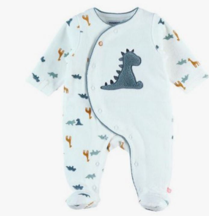 T&S OPS PYJAMA VELOURS BIO TIGA STEGI OPS NOUKIES BLANC 3M NOUKIE &lsquo;S