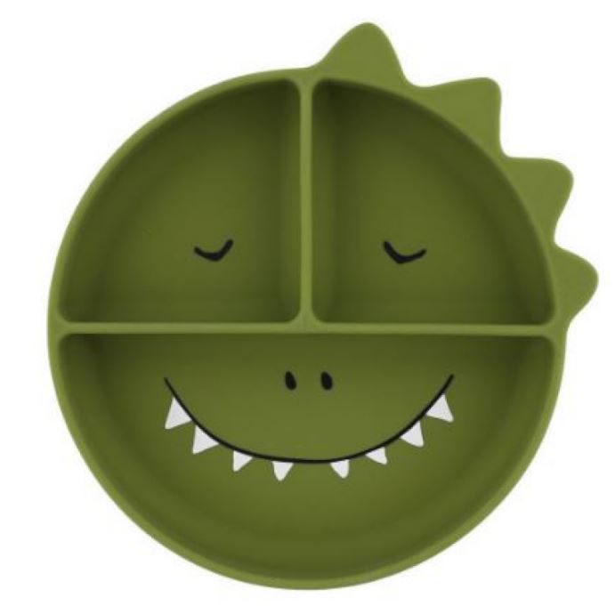 ASSIETTE AVEC VENTOUSE EN SILICONE ET COMPARTIMENTS MR. DINO TRIXIE VERT TRIXIE