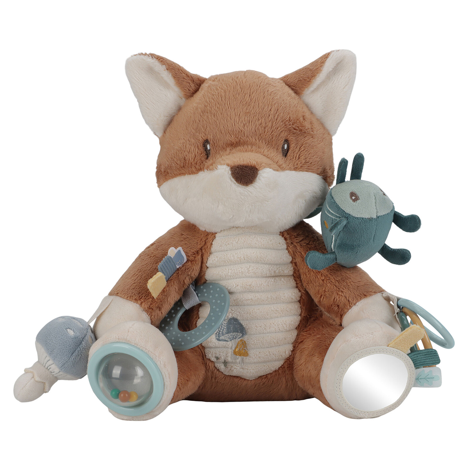 PELUCHE ACTIVITES RENARD BLEU MARRON BEIGE VERT JAUNE FOREST FRIENDS LITTLE DUT