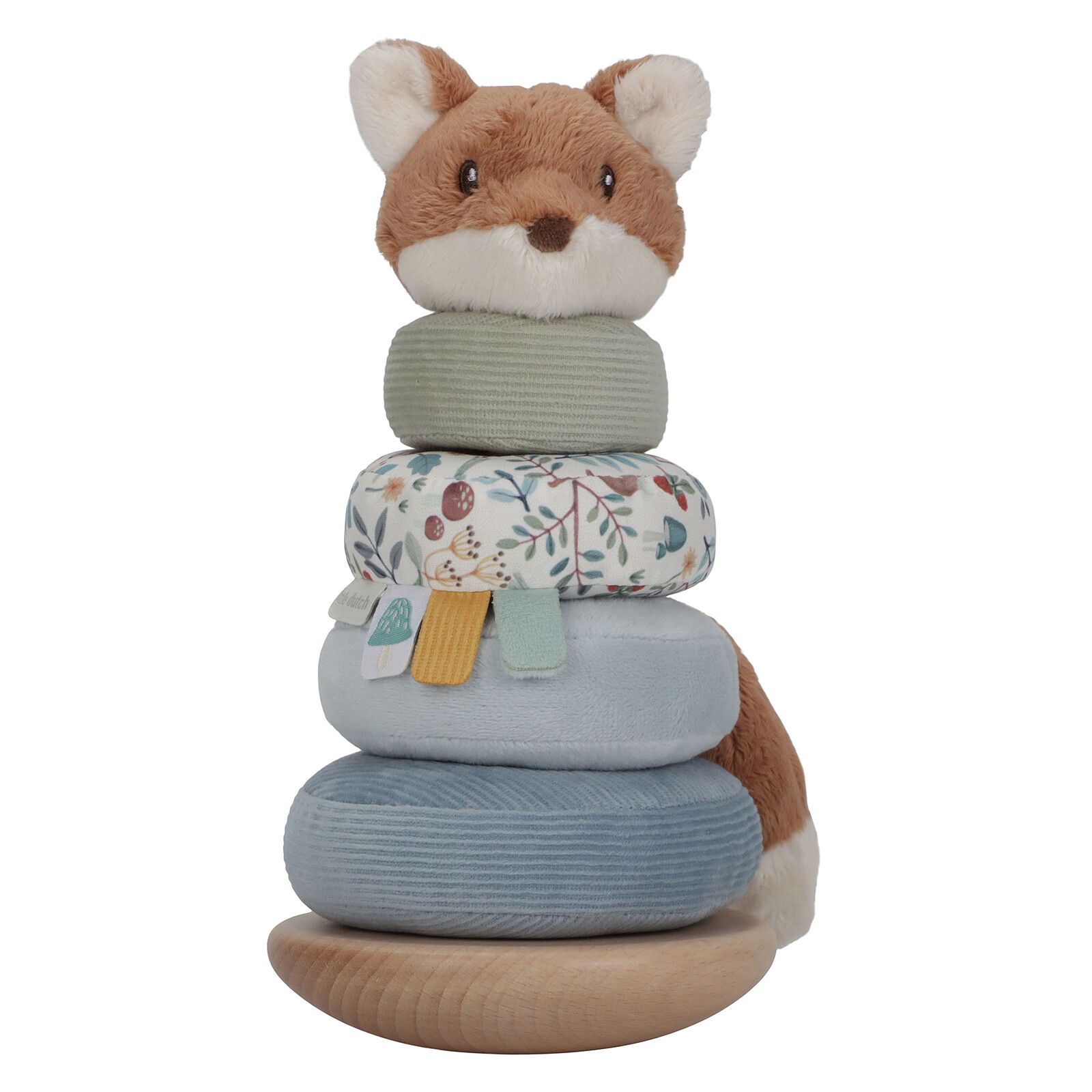 RENARD A EMPILER DOUDOU ET BOIS FSC MARRON BEIGE VERT BLEU BOIS FOREST FRIENDS